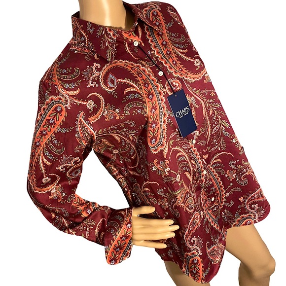 ๐ CHAPS BY RALPH LAUREN | NO IRON WINE MULTICOLOR PAISLEY BUTTON DOWN SHIRT L - Picture 3 of 16